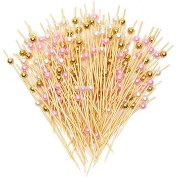 Okuna Outpost 150 Pack Bamboo Toothpicks, 3 Colors Cocktail Picks for Appetizer (4.7 In)