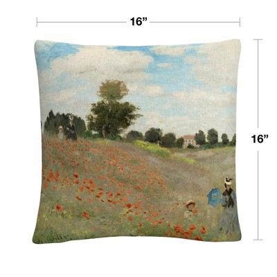 Claude Monet Wild Poppies 16x16 Decorative Throw Pillow