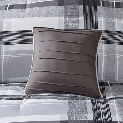 Full Gray Microfiber Reversible Plaid Comforter Set