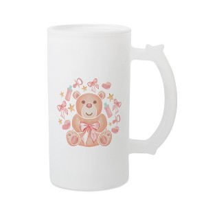 Elanze Designs Freezable Beer Stein Mug With Thumb Grip Handle, 16 Ounce Frosted Glass, Girl Teddy Bear - 1 of 1