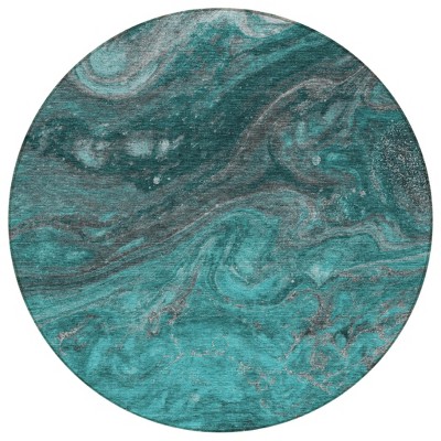 Teal Blue Aqua And Gray Abstract Washable Indoor Outdoor Area Rug