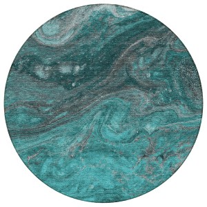 Teal Blue Aqua And Gray Abstract Washable Indoor Outdoor Area Rug - 1 of 4