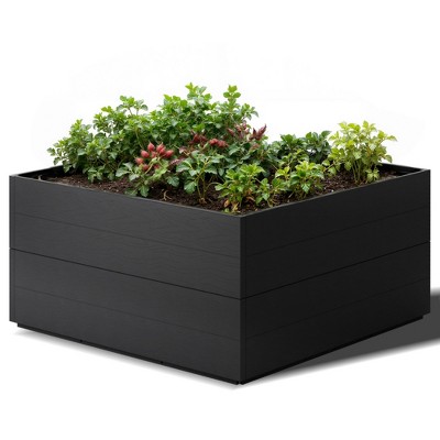 INFURNIC 4x4x2FT Raised Bed Garden Fences and Gates Double Layer Garden Bed Outdoor Use, Deep Root Planter Box for Flowers, Black