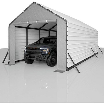 Heavy Duty Metal Carport, Front And Back Door Panels with Zippers Tarp, Patio Outdoor Workshop