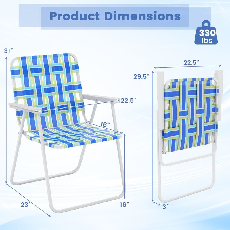 Costway 2/4/6 PCS Folding Beach Chair Camping Lawn Webbing Chair Lightweight 1 Position Blue, 3 of 10