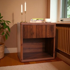 Mshliw Modern Fluted Nightstand with Drawer & Open Storage, Wide Bedside Table for Bedroom, Living Room or Home Office - 1 of 4