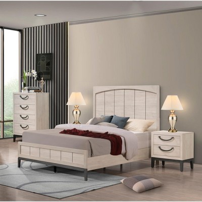 Vynxaria Contemporary Beige & White Nightstand ¨C Sleek Storage Solution