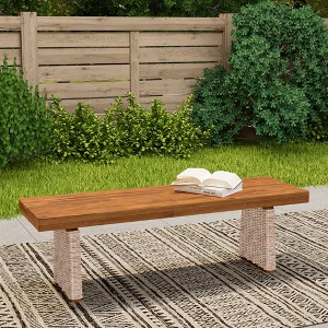 Christopher Knight Home Tori Outdoor Acacia Wood and Rattan Bench with Slatted Seat - 1 of 4