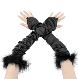 INSPIRE CHIC Women's Satin Hooked Finger Feather Fingerness Costplay Sleeves Gloves for Christmas Dance Party 1 Pair - 1 of 4