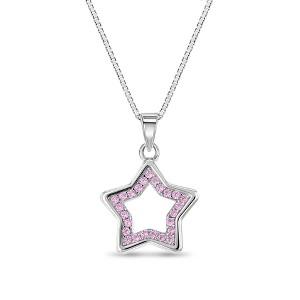 Girls' Open Pink CZ Star Sterling Silver Necklace - In Season Jewelry - 1 of 4