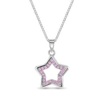 Girls' Open Pink CZ Star Sterling Silver Necklace - In Season Jewelry