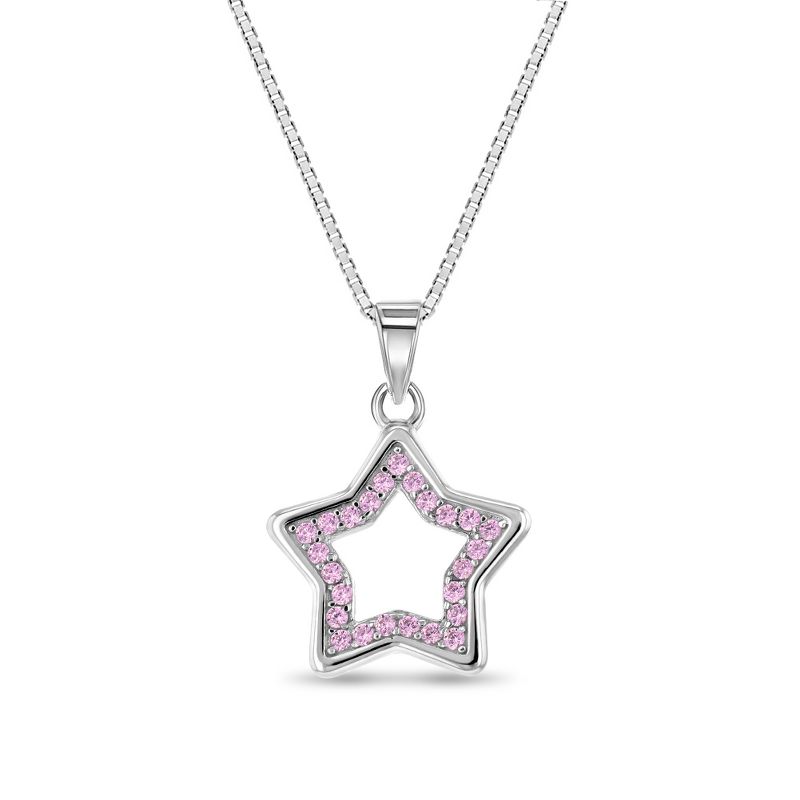 Girls' Open Pink CZ Star Sterling Silver Necklace - In Season Jewelry, 1 of 5