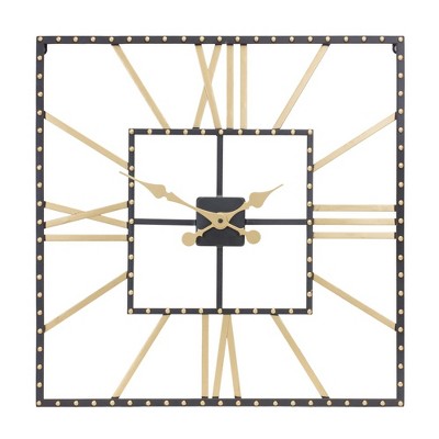 Melrose 23.5" Black and Gold Metal Square Wall Clock