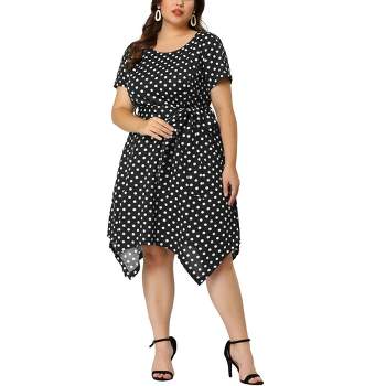 Agnes Orinda Women's Plus Size Polka Dots Wedding Elegant Spring Summer Midi Dresses Black 3X