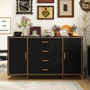 Famapy Black and Gold Horizontal Dresser: Partitioned Storage Areas, Sturdy and Long - Lasting for a Luxurious Lifestyle - 1 of 4