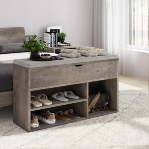 Shoe Bench with Cushion,Adjustable Shelf Entryway Bench,Hidden Storage Shoe Bench Wooden Shoe Rack,for Entryway, Hallway - 1 of 4