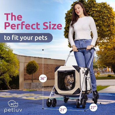 Red Foldable Pet Stroller with Detachable Carrier
