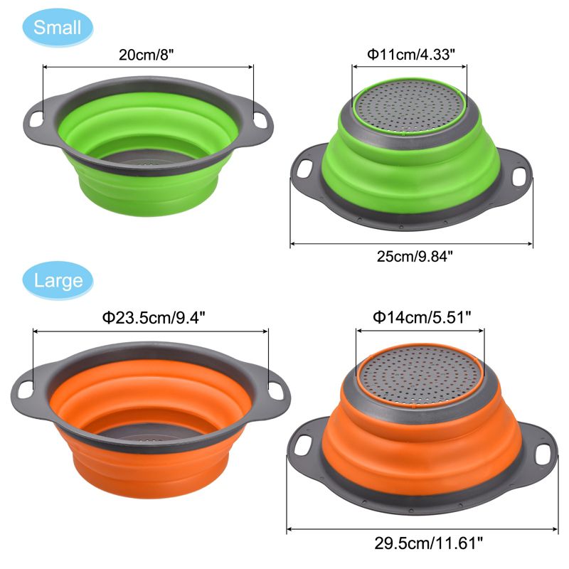 Unique Bargains Collapsible Colander Set Silicone Round Foldable Strainer Suitable for Pasta Vegetables Fruits, 5 of 6
