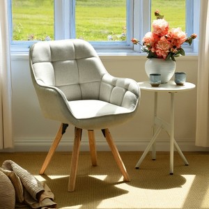 Accent Armchair Fabric Upholstered, Modern Leisure Vanity Chair with Padded Backrest and Seating Cushion, Swivel Armchair Side Chair, Grey - 1 of 4