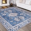 Blue Floral Printed Ultra Thin Indoor Area Rug Non Slip Washable Low Pile Stain Resistant Carpet - 2 of 4