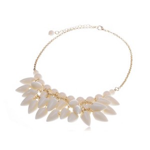 Anna-Kaci Women's Statement Necklace with Resin Stones and Crystal Accents, Gold Tone Chain, Adjustable Length, Bold and Elegant Design - Shark Tooth - 1 of 4