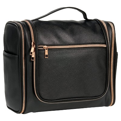 Makeup and Cosmetic Carry All Travel Toiletry Bag with Hanging Hook for Adult , Black ,14" x 5.5" x 10.5"