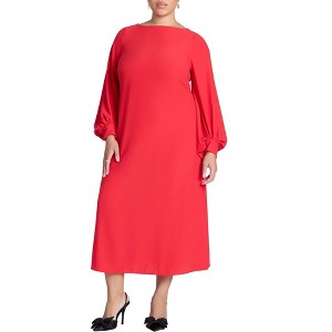 ELOQUII Women's Plus Size Puff Sleeve Open Back Midi Dress - 1 of 4
