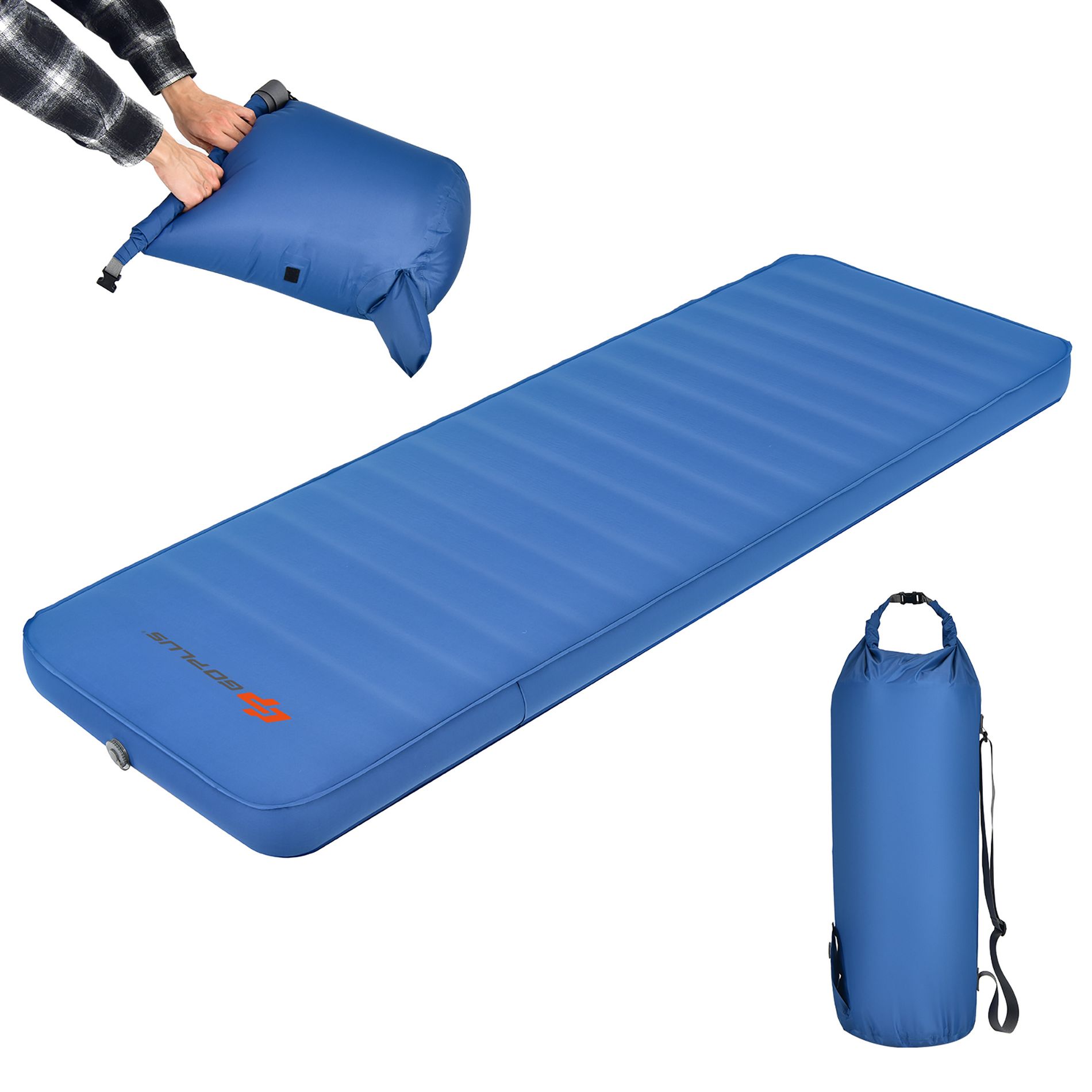 Costway Folding Sleeping Pad, Self Inflating Camping Mattress with Carrying Bag Blue