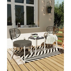 3 Piece PE Rattan Wicker White Steel Patio Conversation Set with Table, Patio Furniture Set for Outdoor, Patio, Balcony, Garden - 1 of 4