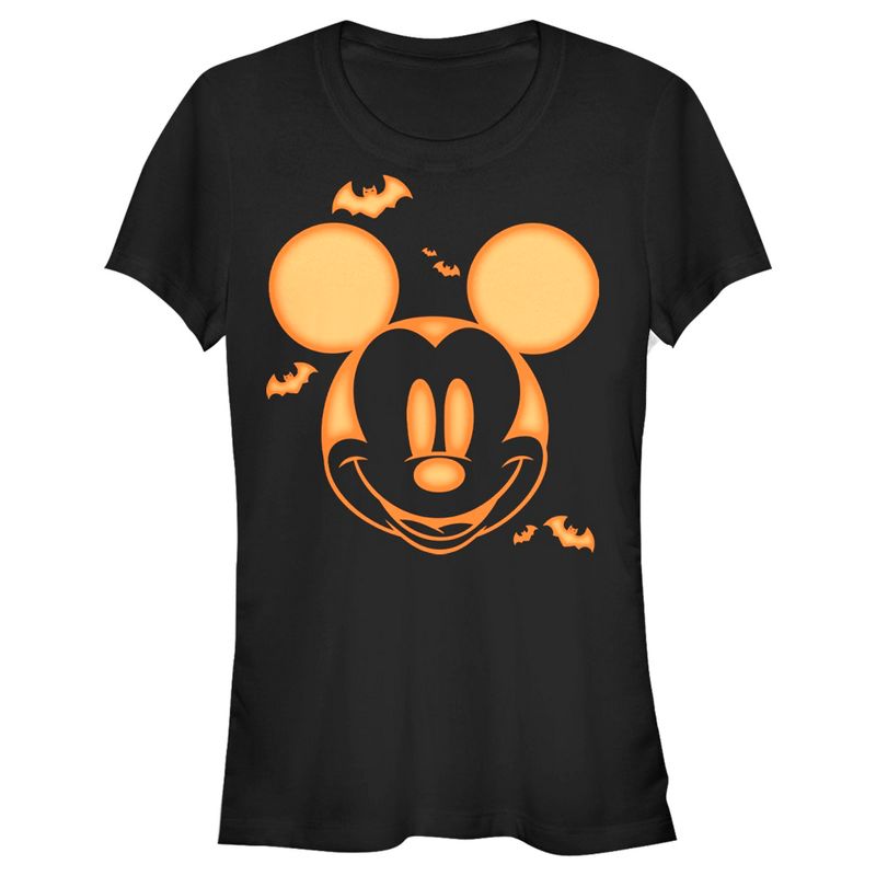 Juniors Womens Mickey & Friends Pumpkin Face T-Shirt, 1 of 5