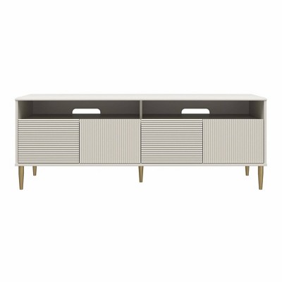 Sunbaked Taupe Fluted Media Console with Gold Feet