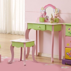 Angel Sar Flower Fairy Vanity Set for Girls, Wooden Kids Dressing Table with Mirror & Stool, Toddler Makeup Play Set with Storage Drawer for Ages 3+ - 1 of 4