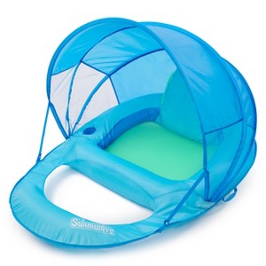SwimWays Spring Float Premium Recliner Pool Lounge Chair with Adjustable Canopy and Hyper-Flate Valve, Blue - 1 of 4
