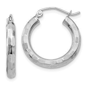 Black Bow Jewelry 3mm x 25mm 14k White Gold Textured Round Hoop Earrings - 1 of 4