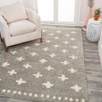 Gray and Ivory Geometric Shag Area Rug, 3x5 Feet