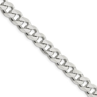Black Bow Jewelry Men's 9mm Sterling Silver Solid Pave Curb Chain Necklace