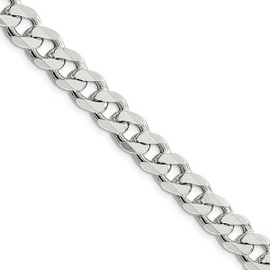 Black Bow Jewelry Men's 9mm Sterling Silver Solid Pave Curb Chain Necklace - 1 of 4