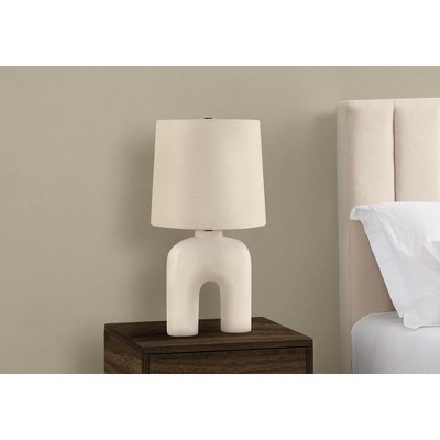 Cream Resin Arc Table Lamp with Beige Linen Shade