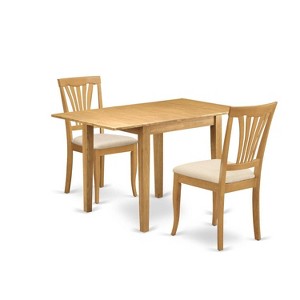 HomeStock 3-Piece Natural Brown Oak Finish Solid Wood Top Dining Table Set - 1 of 4