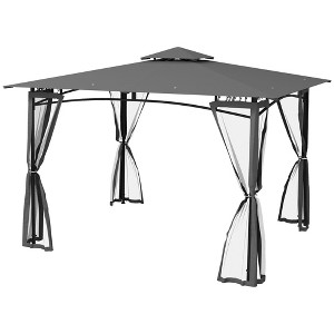 Aghana Digitals Beige 10'x12' Outdoor Gazebo with Mesh Nettings, 2-Tier Roof & Stakes for - 1 of 4