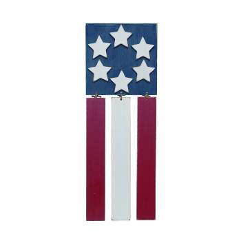 Transpac Wood 16.46 in. Multicolor Patriotic Hanging Layered Vertical Flag Decor