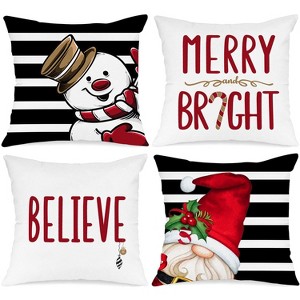 Winter Merry Christmas Throw Pillow Covers 18x18 Set of 4, Decorative Waterproof Red and Black Snowman - 1 of 3