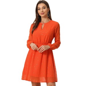 INSPIRE CHIC Women's Choker V Neck Vintage Flared Gilding Metallic Shiny Star A-Line Dress - 1 of 4