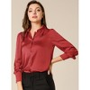 INSPIRE CHIC Women's Puff Long Sleeve Point Collar Vintage Button Work Satin Shirt - 2 of 4