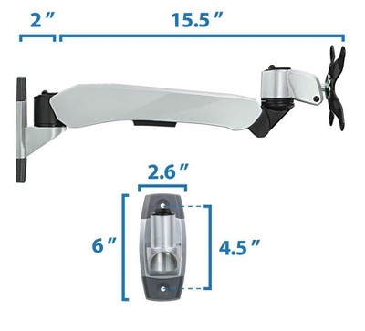 Silver Adjustable Full Motion Monitor Wall Mount for 32" Screens