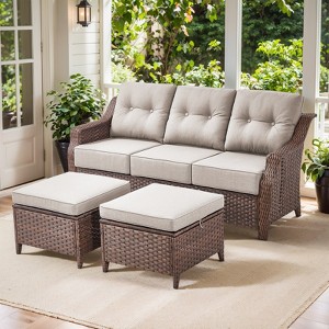 Belord 6" Thick Cushion Outdoor Sofa Patio Couch, Patio Furniture 74.8" Wide Sofa with Brown Round Wicker Comfort High Back Patio Couch for Porch - 1 of 4