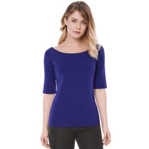 INSPIRE CHIC Women's Half Sleeves Scoop Neck Fitted Layering Soft T-Shirt - 1 of 4