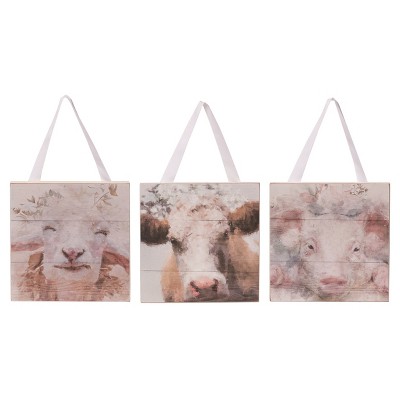 Transpac MDF Sweet Farm Decor Set of 3 Spring Home Decorations