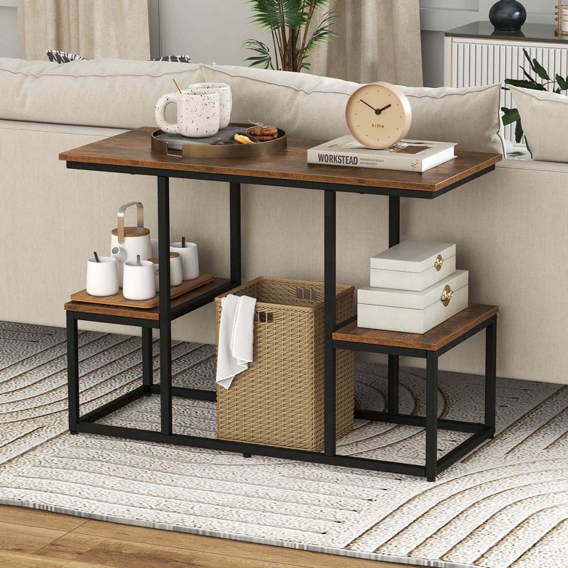 Costway Rustic TV Console Table for 50" TVs Industrial Sofa Table with Open Storage Shelves Rustic Brown, 4 of 11