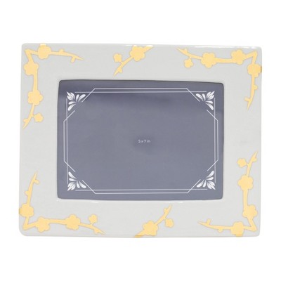 Traditional Metallic Porcelain Picture Frame - Elegant Floral Design - Ceramic Decorative Photo Frame for Home, Office, Bedroom, Living Room